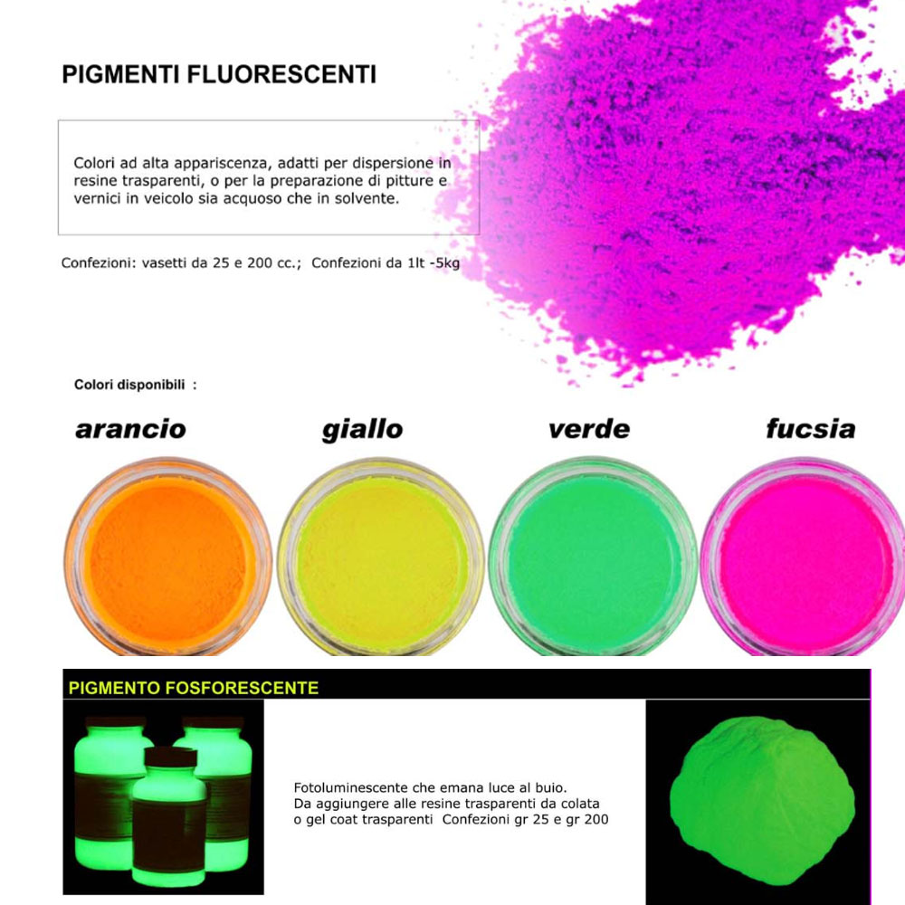 pigmento fluorescente fosforescente prochima per resine